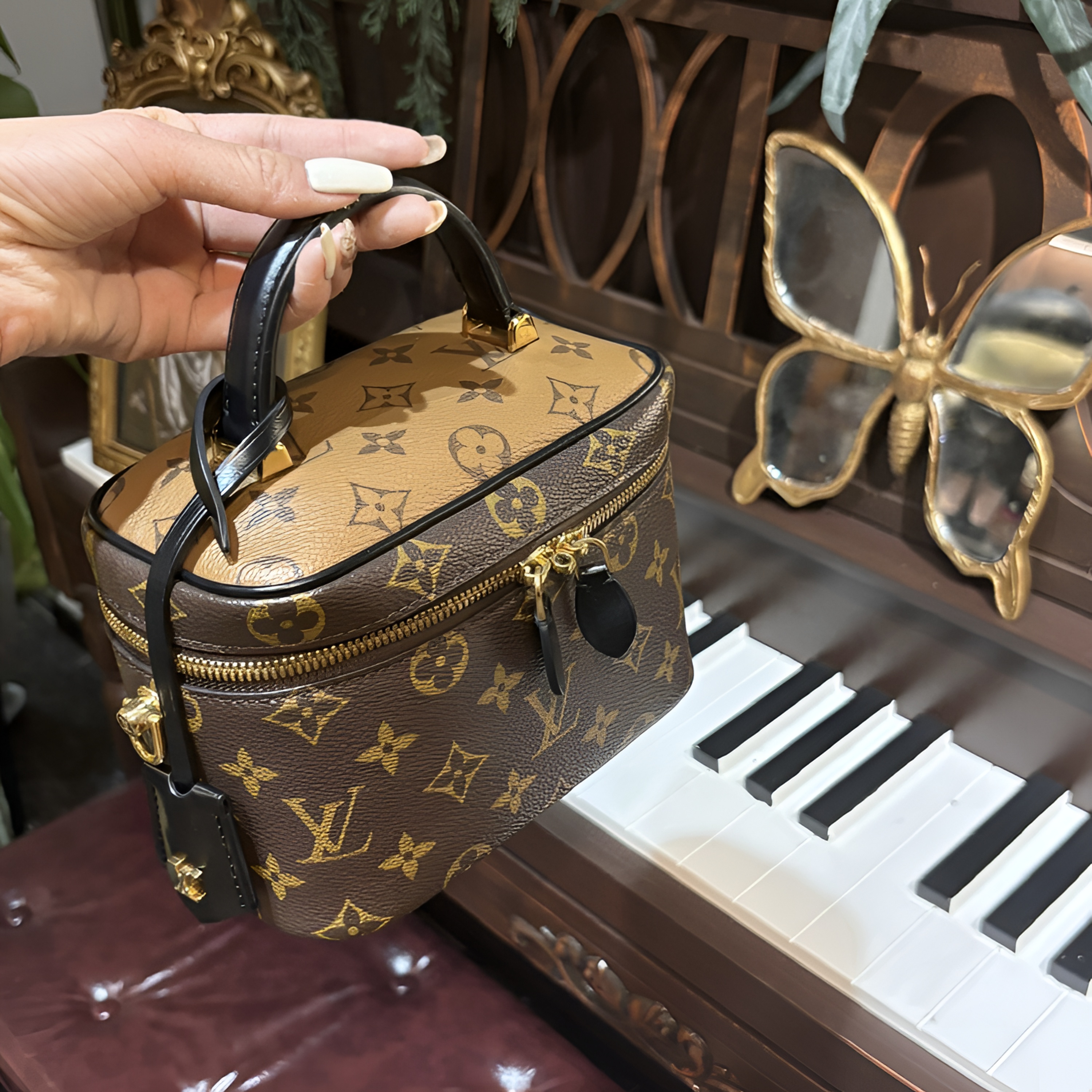 99新 LouisVuitton/路易威登 vanity经典老花化妆盒子包