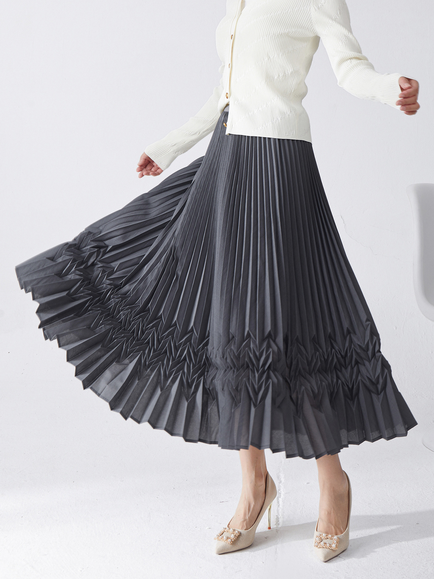 三宅褶皱2025年新款百褶裙半裙显瘦中长款气质百搭半身裙