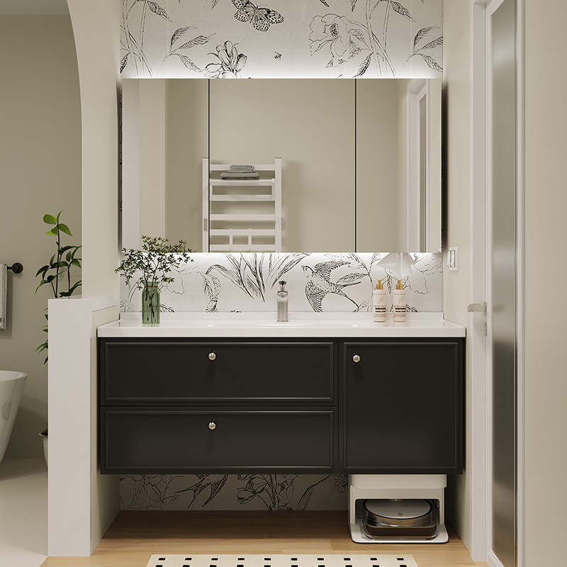 法式岩板热弯一体浴室柜组合卫生间洗手盆洗脸盆柜组合洗漱台盆柜
