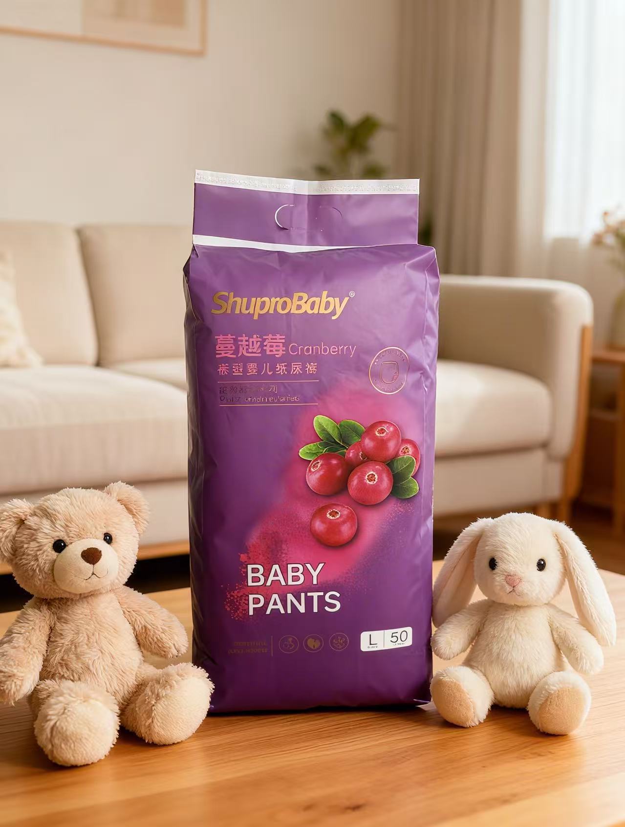 Shuprobaby蔓越莓婴儿纸尿裤男女宝宝亲肤棉柔护臀防测漏拉拉裤