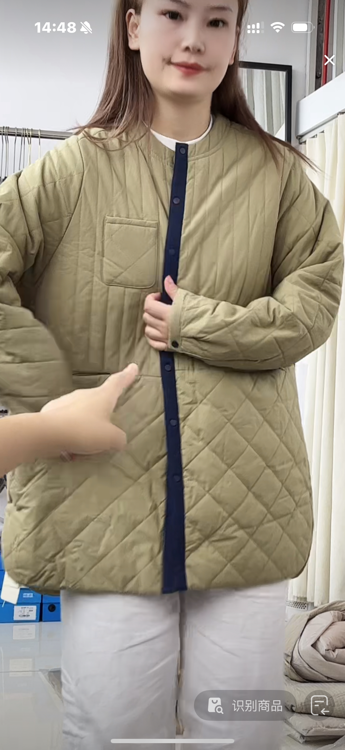 外套7722中长款菱格纯色简约立领冬季棉服外套