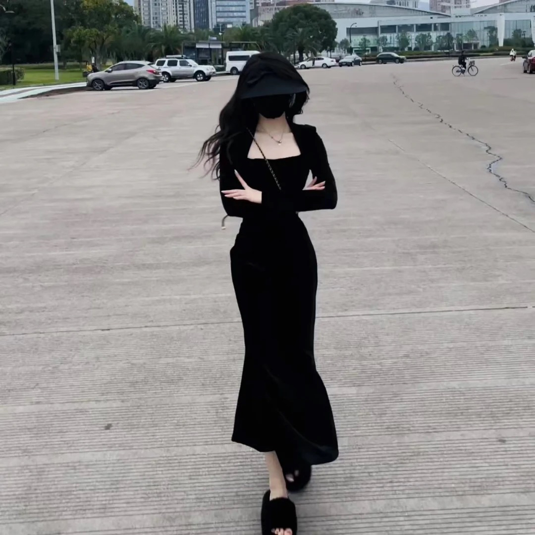 高品质新色方领气质纯欲显瘦鱼尾连衣裙858