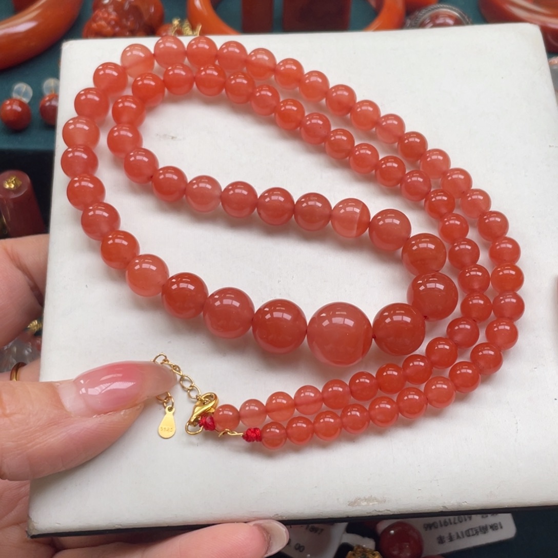 南红玛瑙银S925镶嵌保山南红冰粉dly毛衣塔链