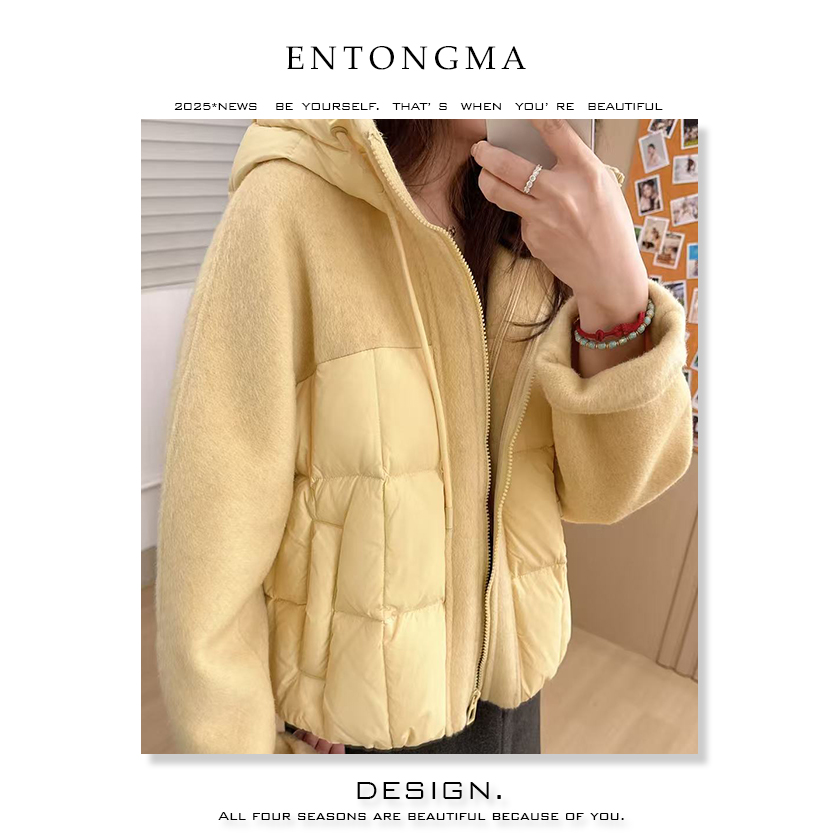 ENMA韩国设计款羊绒拼接羽绒外套