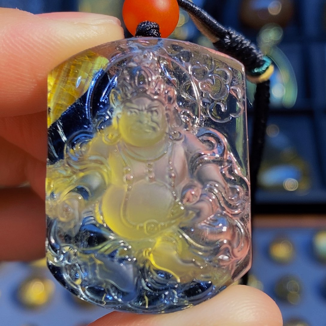 水晶颈饰未镶嵌天然钛晶黄财神吊坠