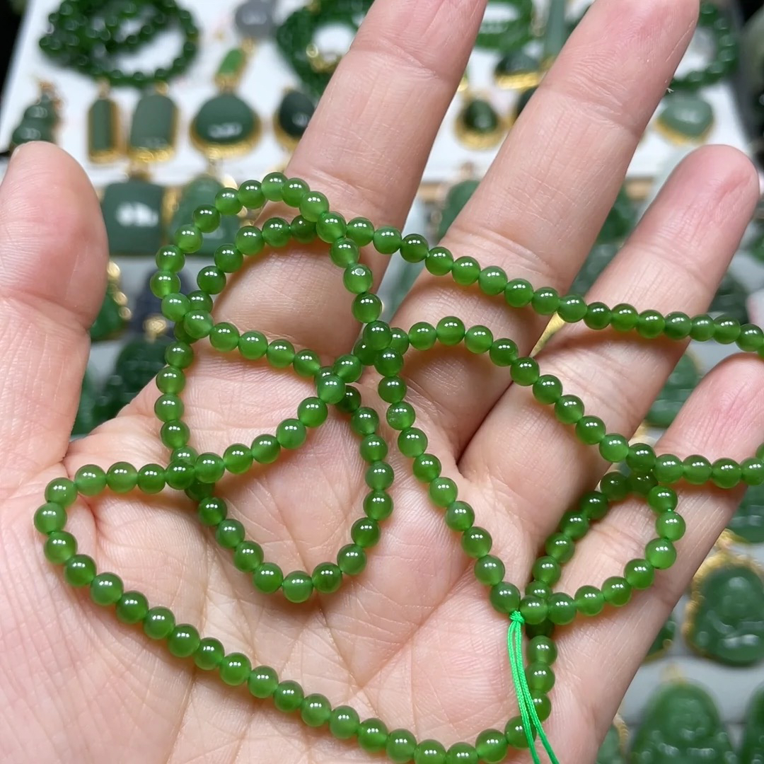 猴教授珠宝纯天然俄料碧玉小米珠珠链4mm
