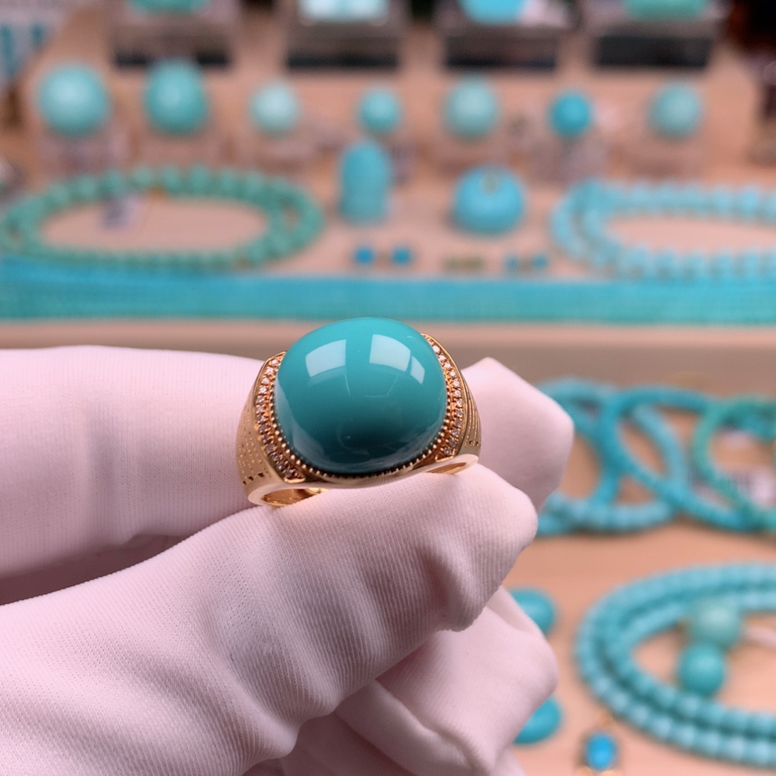 绿松石18K金镶嵌珠宝奇石