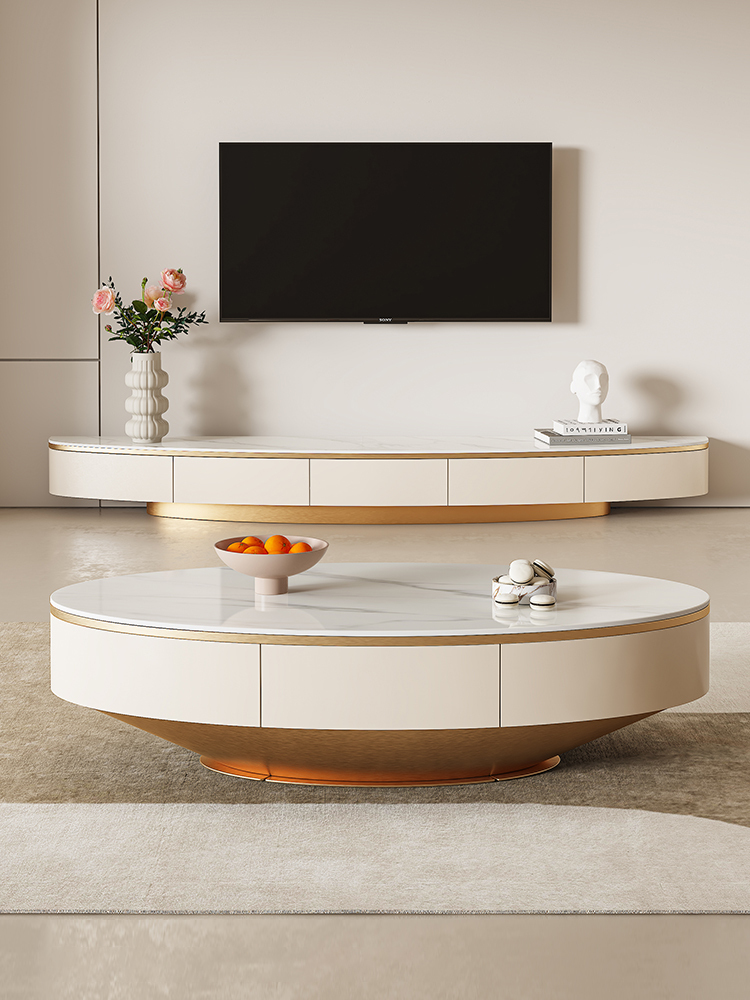 简约风大理石实木电视柜茶几组合现代创意设计师款落地储物地柜