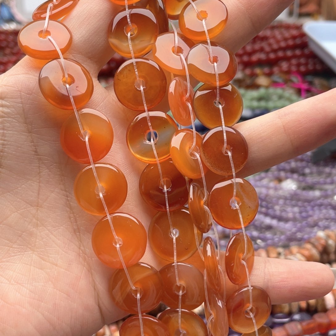 玛瑙/玉髓合金珠宝半成品一条装卡14玛瑙平安扣