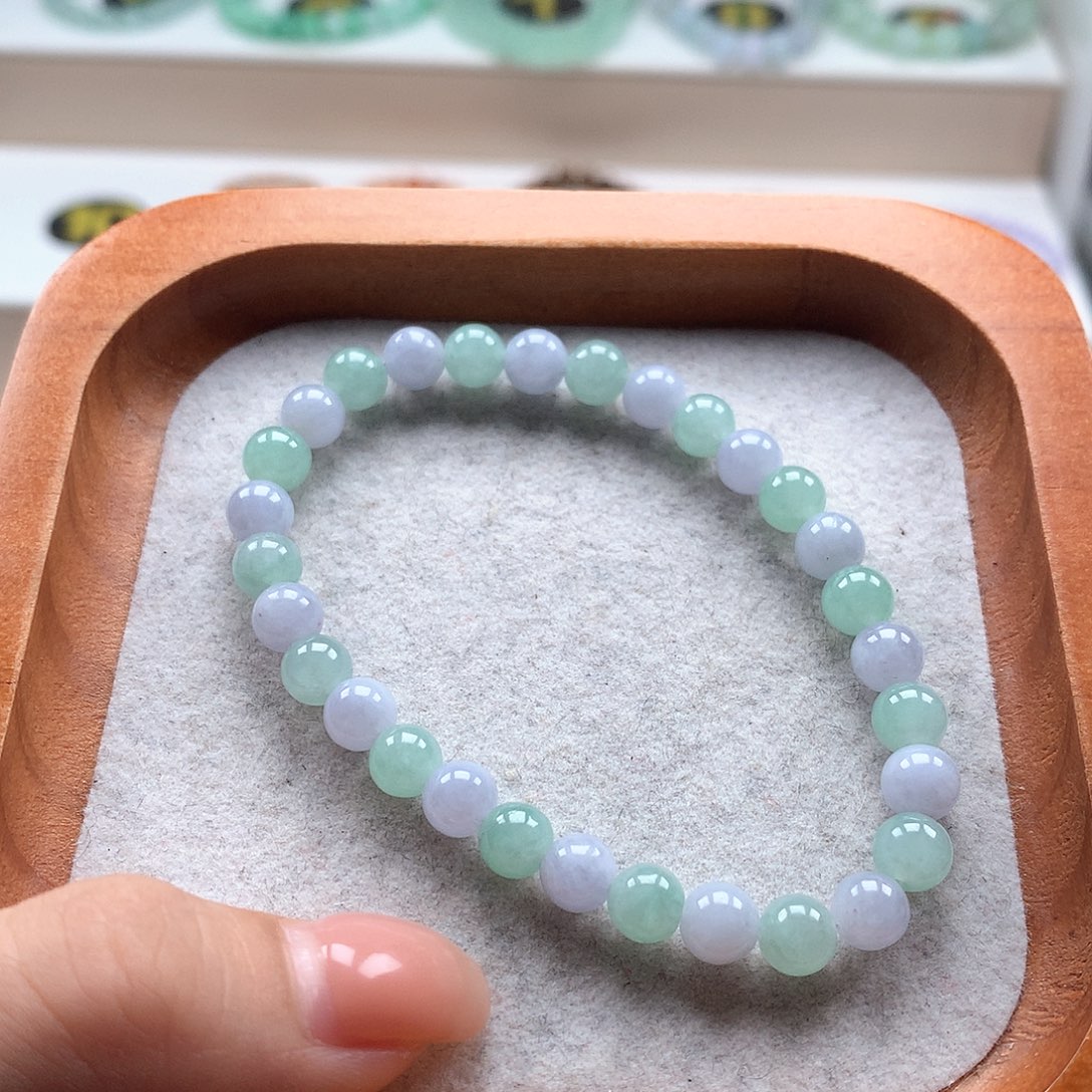 翡翠未镶嵌手串春彩6.0