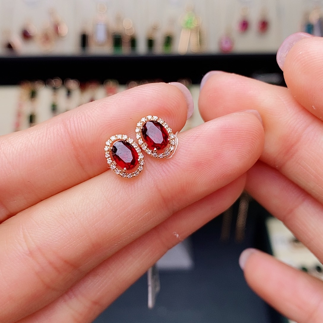 碧玺耳钉碧玺18K金镶嵌