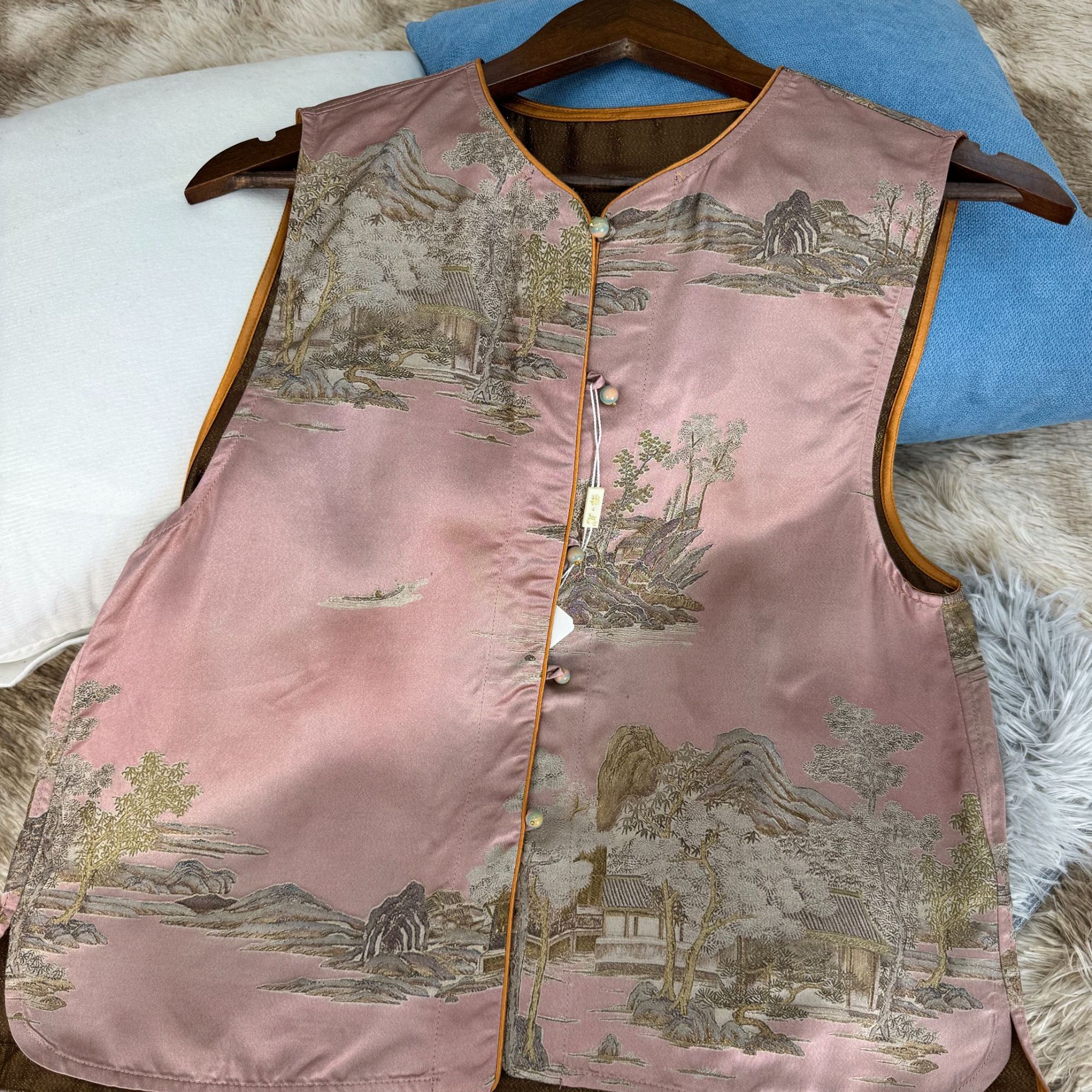 6861薄款上衣时尚复古牛仔气质新中式双层长款中国风短款