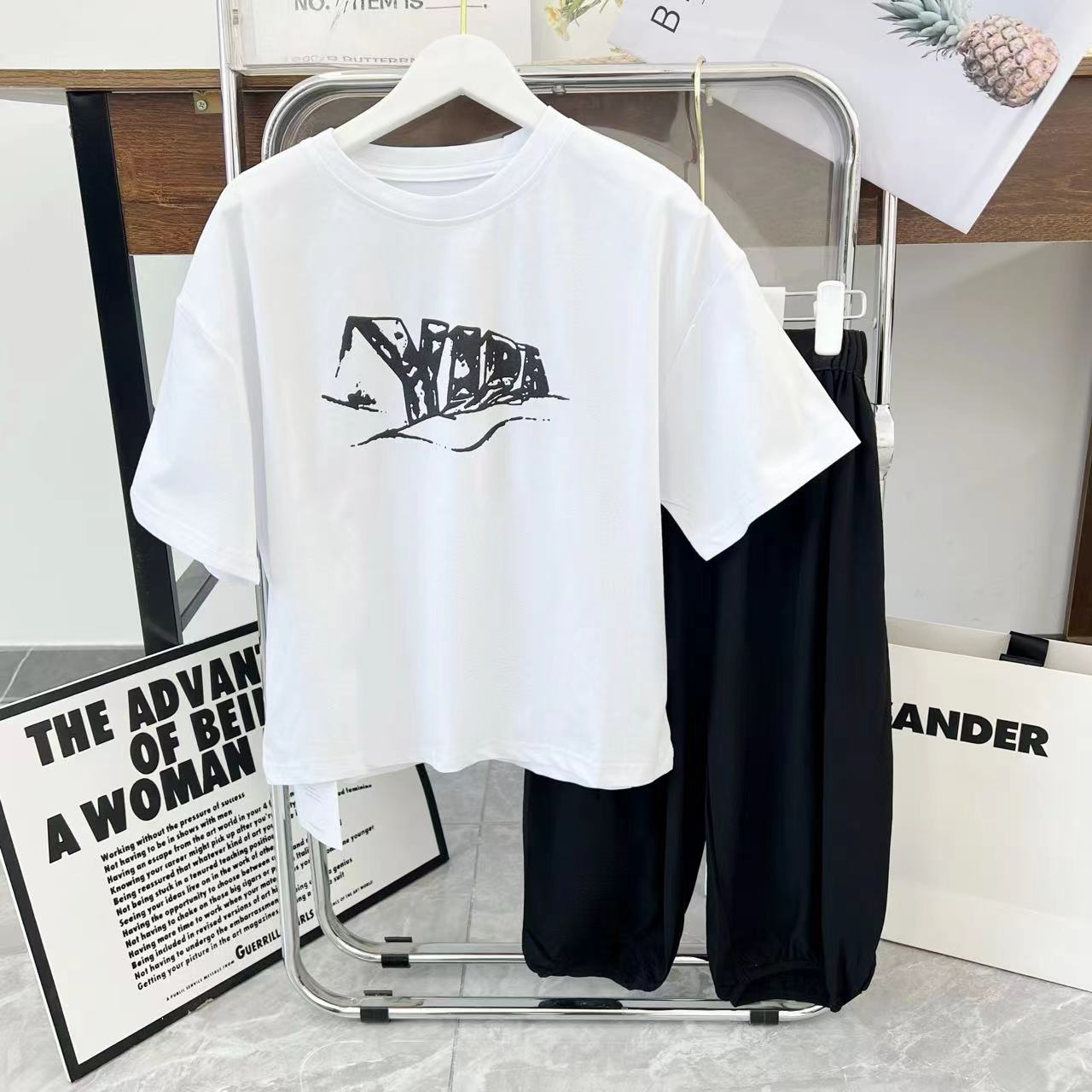 儿童2025夏季新款潮童字母宽松短袖套装(按身高拍)A4543