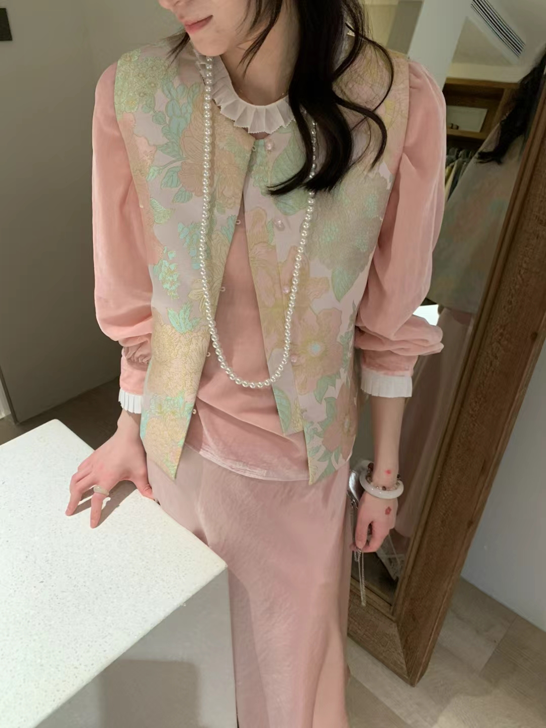 新中式国风复古提花马甲女高级感小个子圆领别致叠穿坎肩背心外套