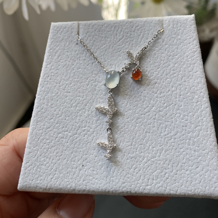 纯天然缅甸翡翠A货高冰蝴蝶项链