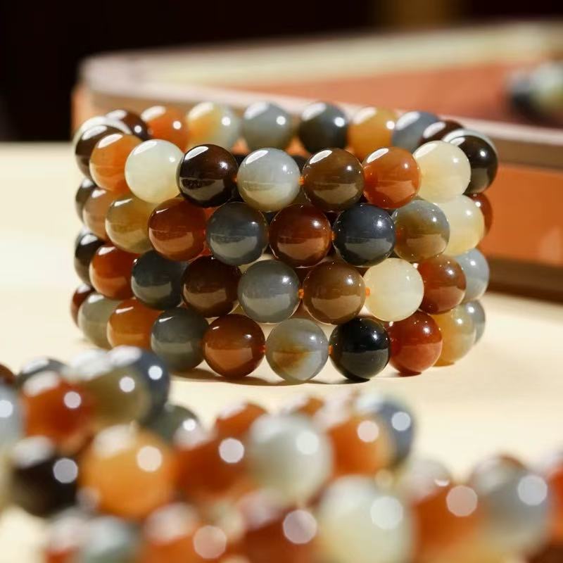 【支持复检】喜石新疆和田玉天然玉石楼兰三彩圆珠手串手链男女款