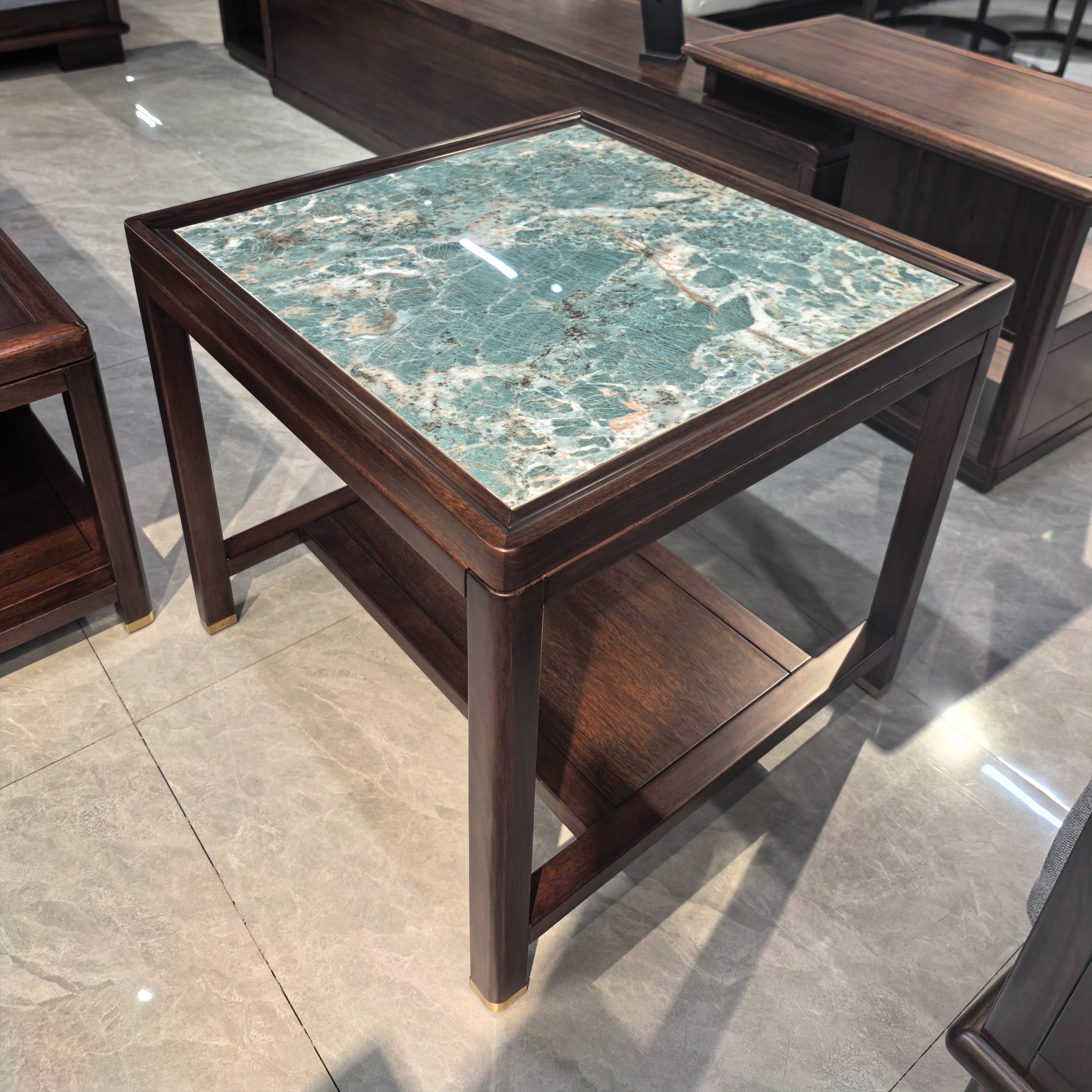 【品牌库存】650*650*580 乌金木边几岩板沙发角几新中式全实木