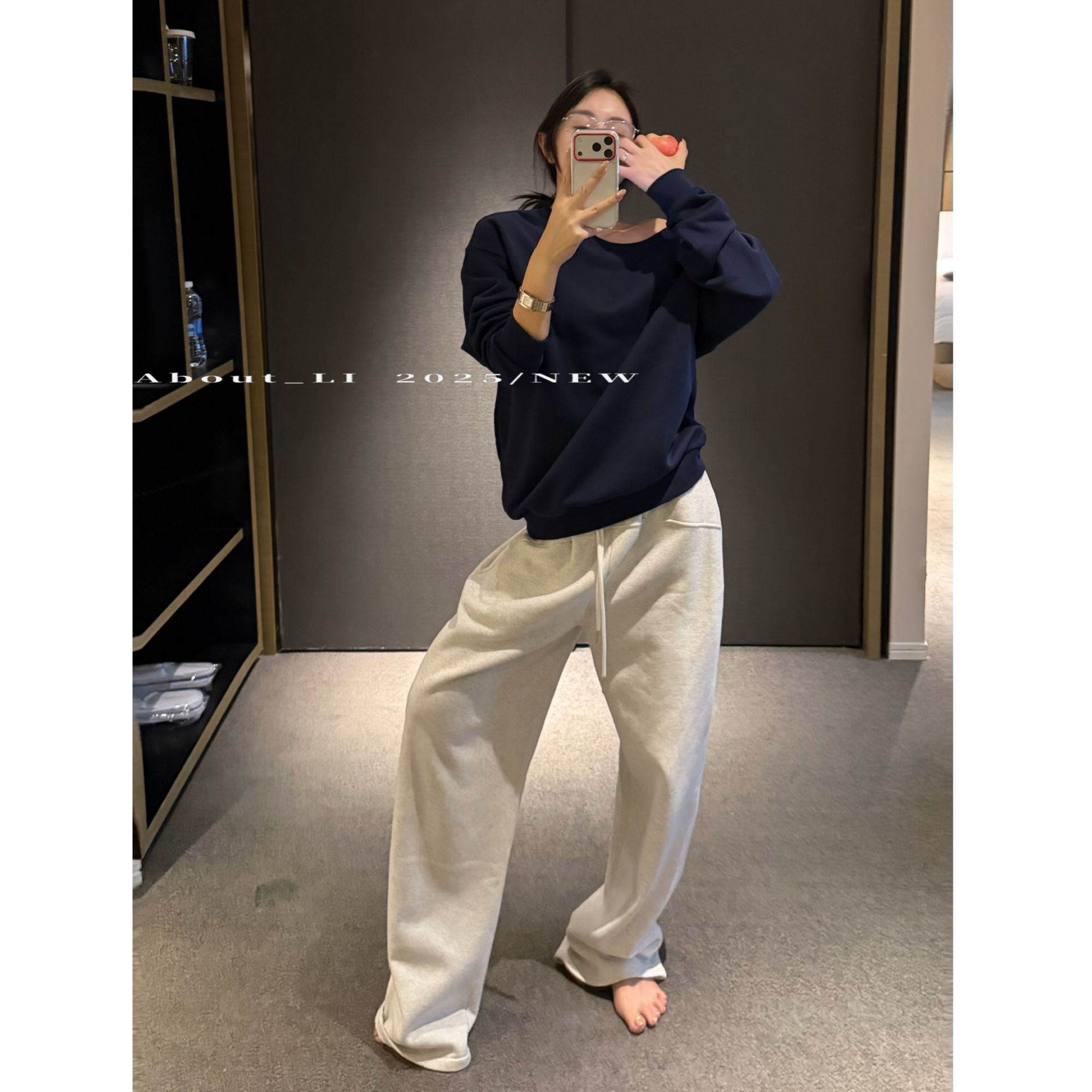 【YUAN  LI】必买裤 轻柔弯刀弧线型百搭休闲运动加绒保暖卫裤 