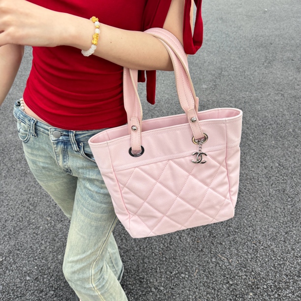 95新 Chanel/香奈儿 香奈儿中古tote 粉紫色小菜篮单肩包