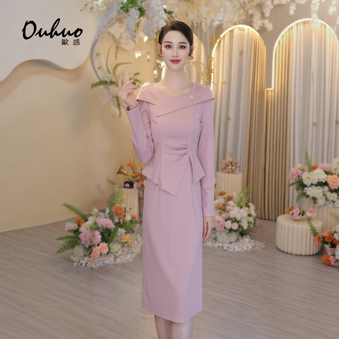 【木木定制】2025年秋冬新款轻奢高贵优雅韵味气质连衣裙OHDRI09094