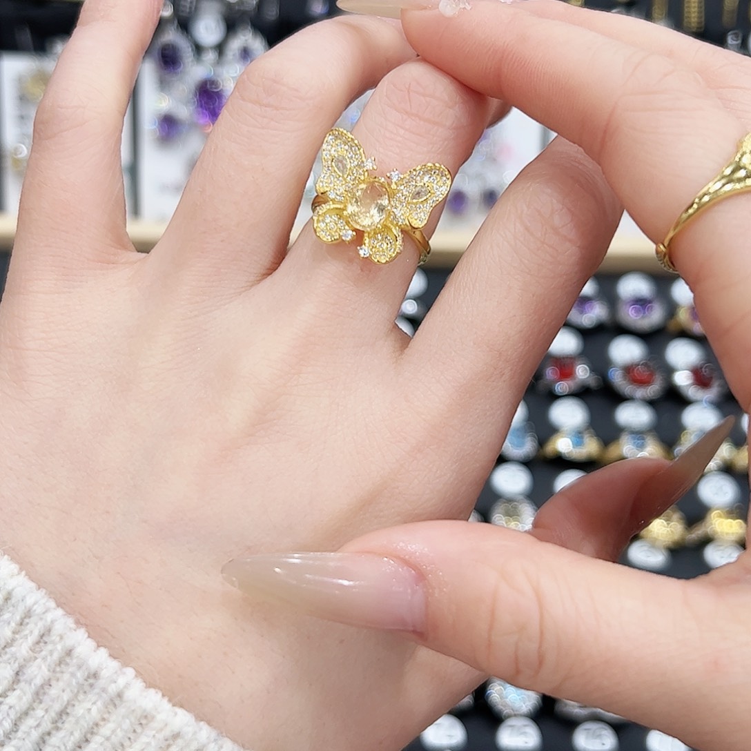 烟晶戒指银S925镶嵌戒指