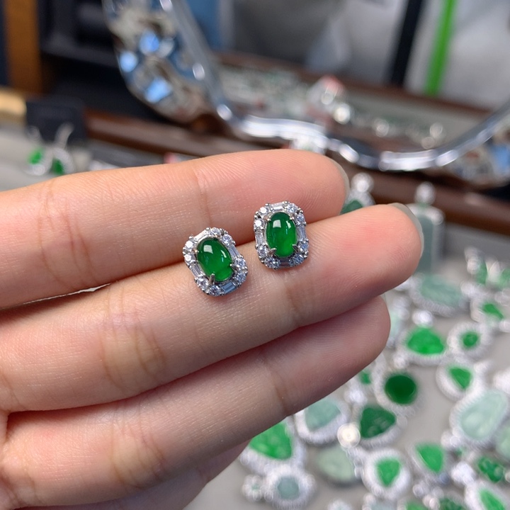 翡翠未镶嵌耳饰耳钉