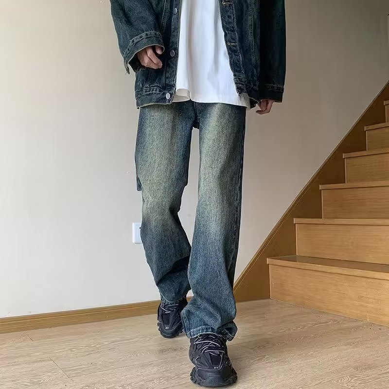 复古国潮牛仔裤男士2024年春秋季新品宽松直筒长裤美式潮牌阔腿裤