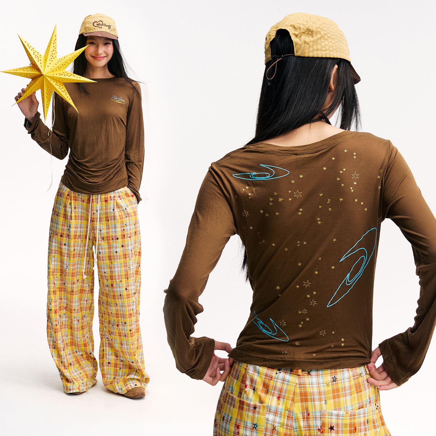 【交个朋友时尚真惠选】江南先生透气星星罩衫女长袖宽松夏JN52S35