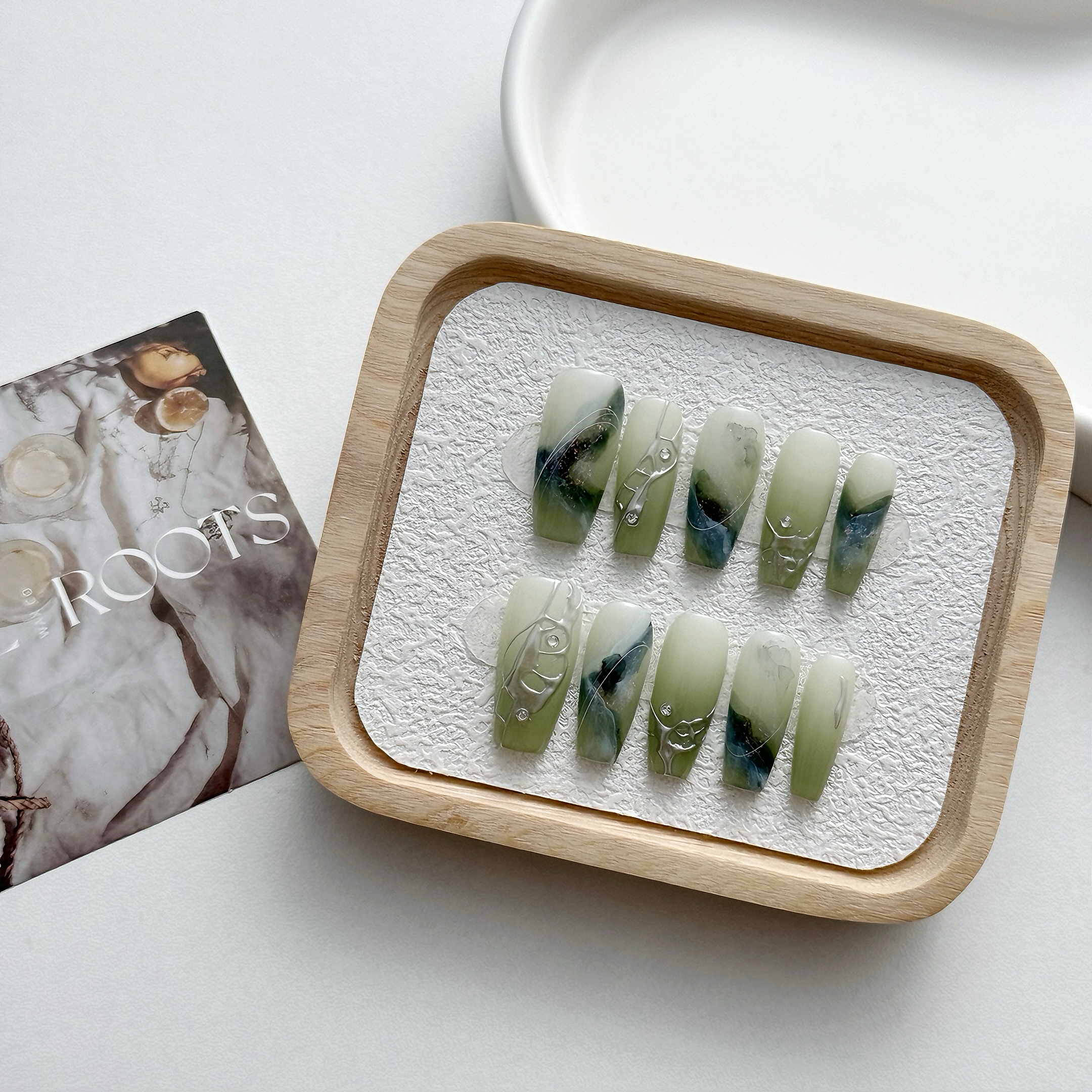 【绿涅】Maoye纯手工定制高品质穿戴甲/晕染/魔镜/手绘/温柔/中国风