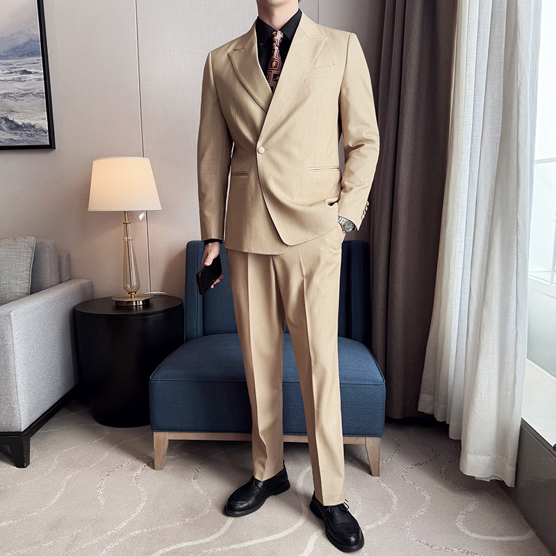 【TGH】戗驳领西装男士休闲高级感商务英伦风修身西服两件套LJT2676