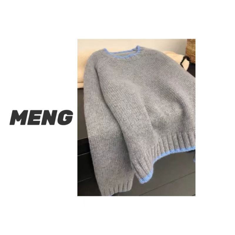 【1988系列-小山羊绒】【至简】超细腻小山羊绒 圆领拼色羊绒衫