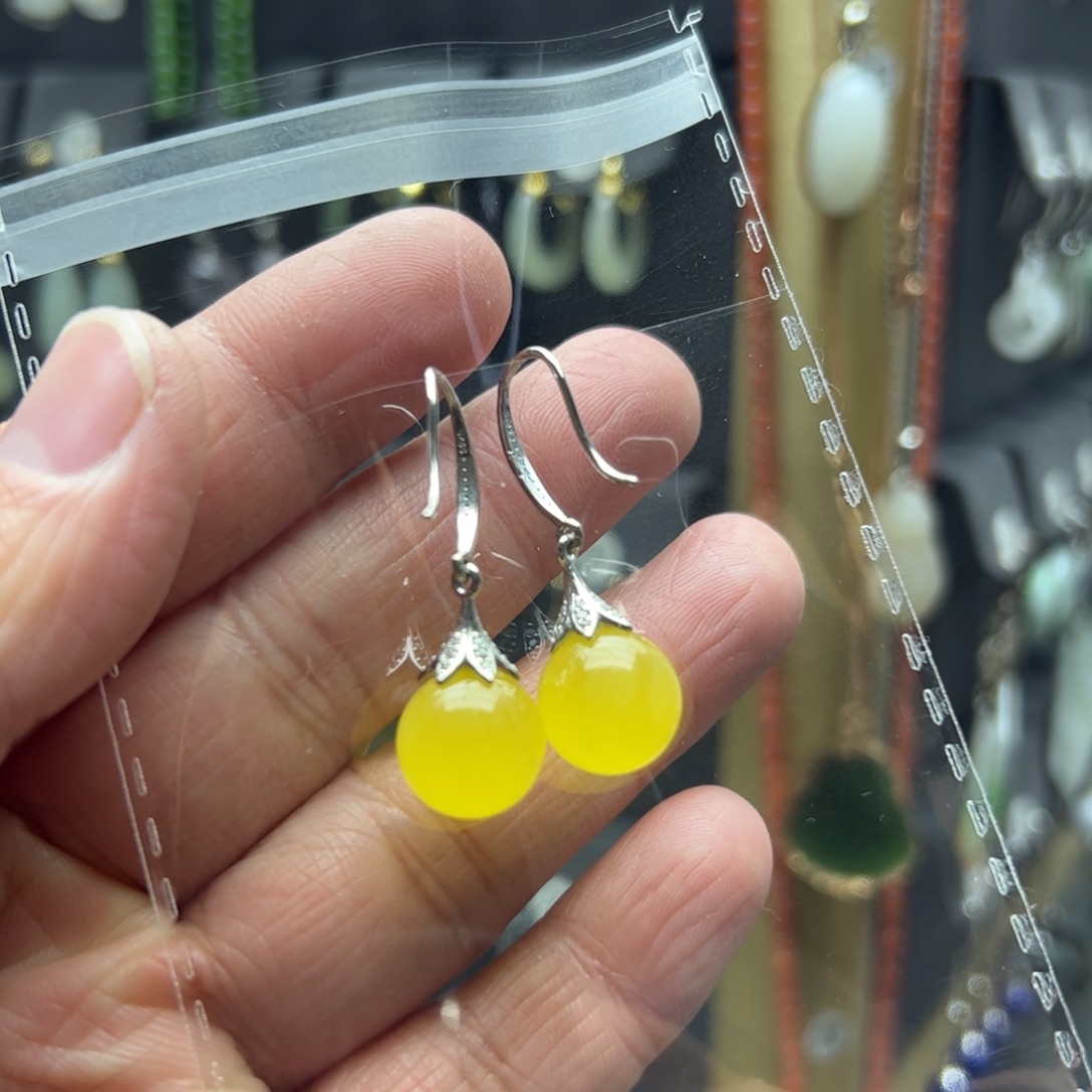 慧***感蜜蜡银S925镶嵌耳饰