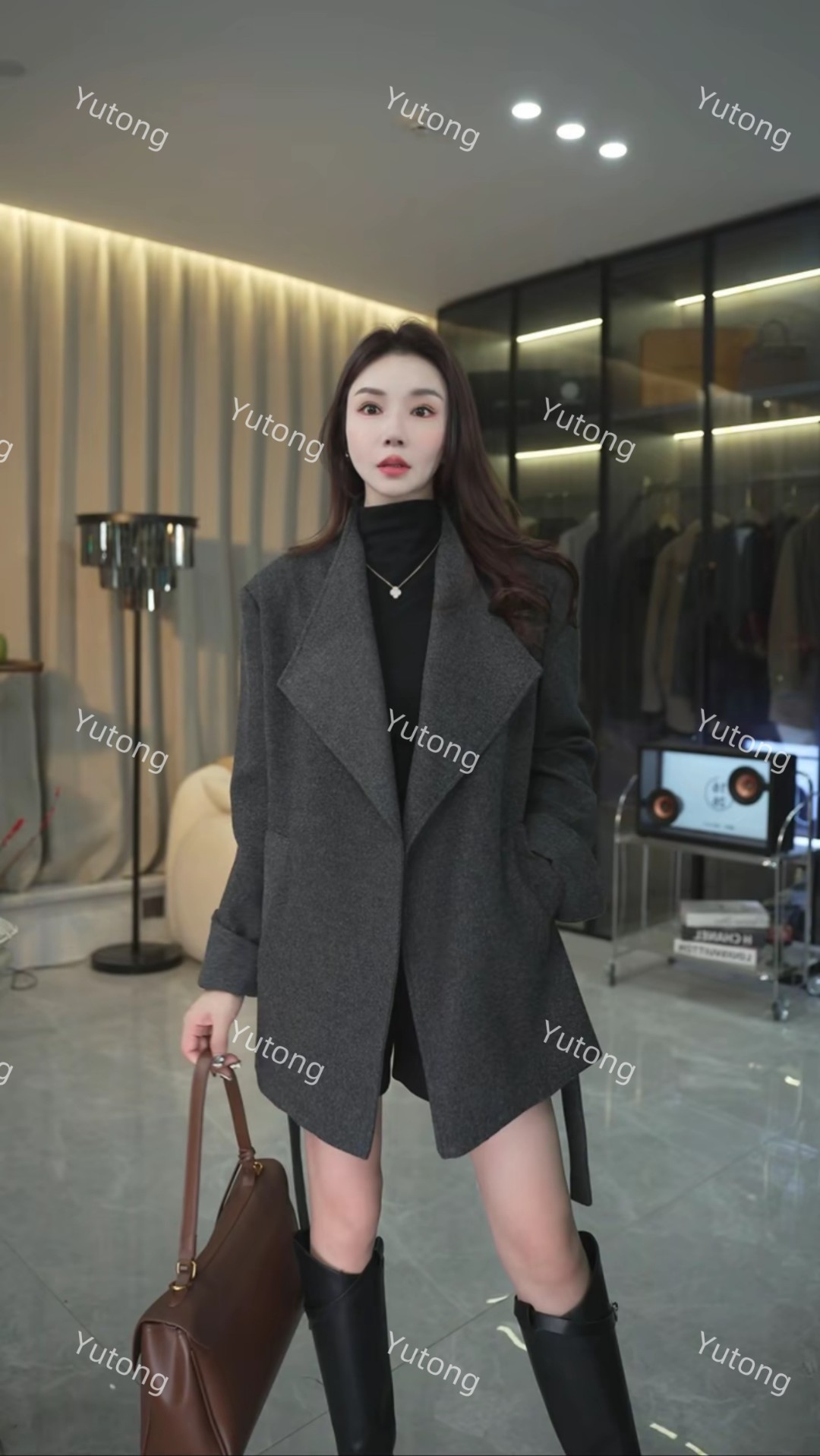 DYT HOME里衬90白鹅绒可拆卸韩版显瘦加厚款毛呢外套法式厚款立领