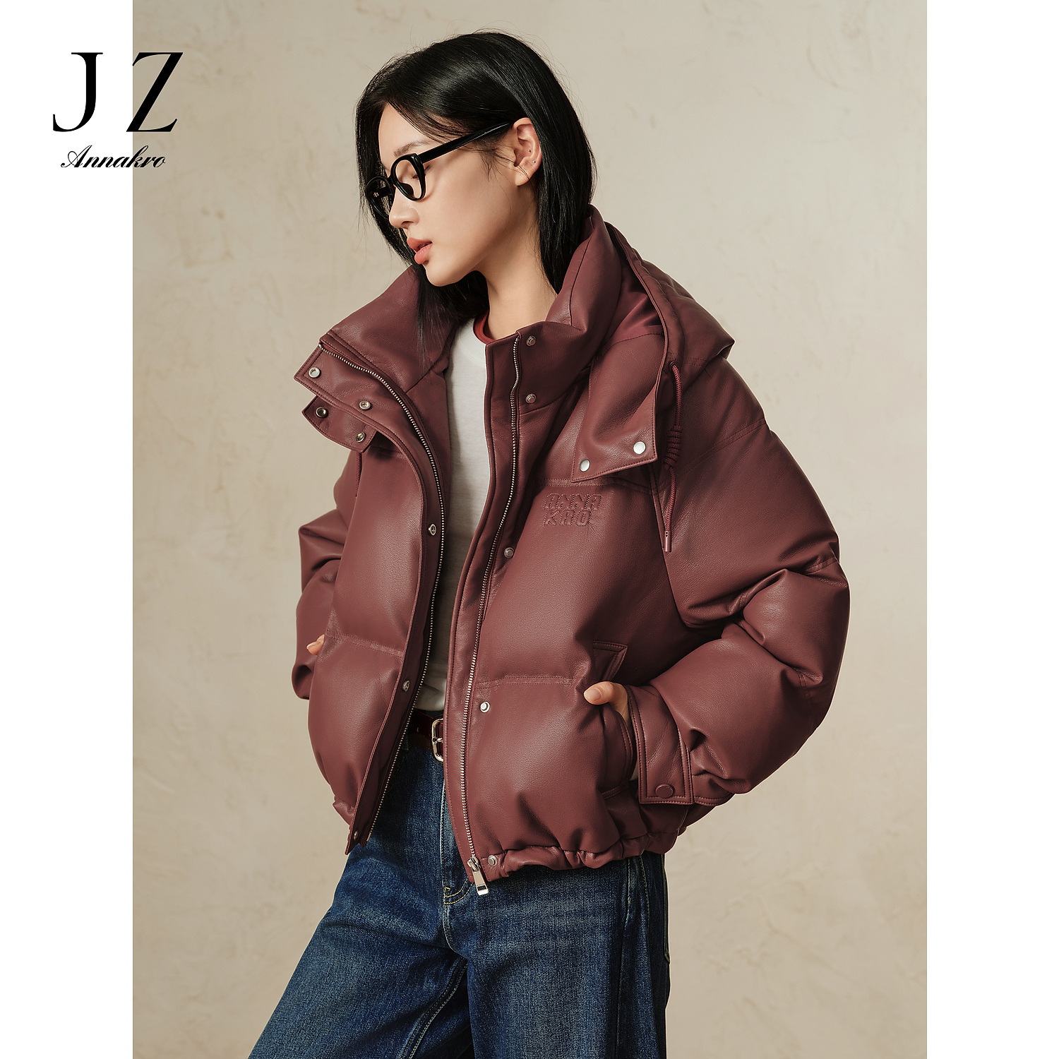 玖姿安娜蔻休闲宽松廓形白鸭绒短款羽绒女2024冬季JTED03379