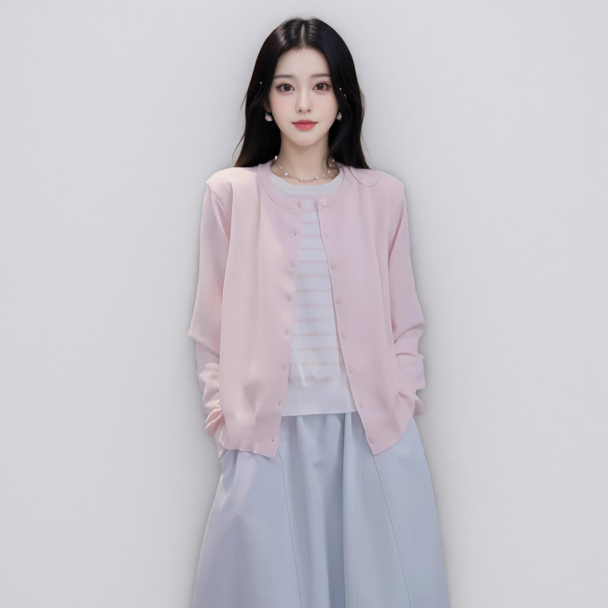 温柔风假两件内搭条纹显瘦针织开衫女早春新款气质百搭短款上衣