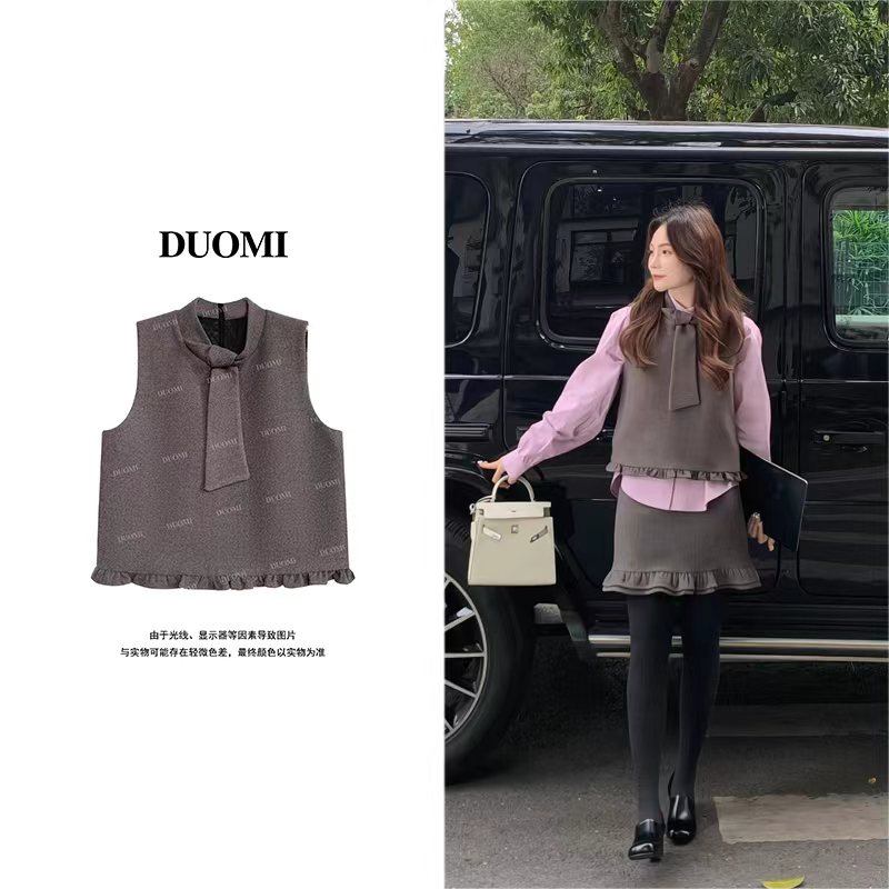 【DUOMI】秋季新款女装百搭时尚小众风格设计感无袖背心女上衣D8067