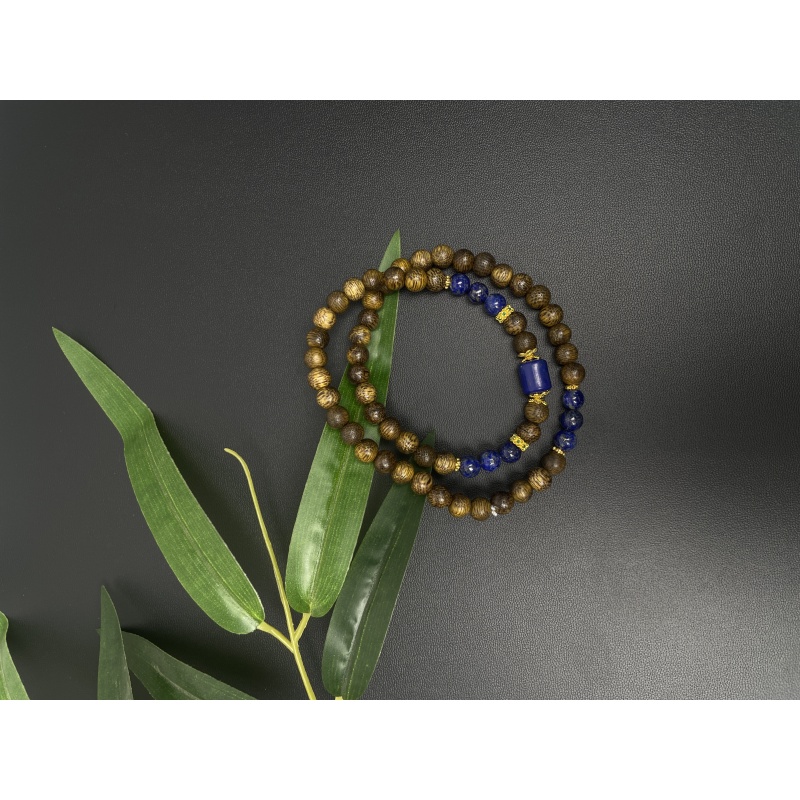 G-155奇楠孔雀蓝双圈手串（无礼盒）0397