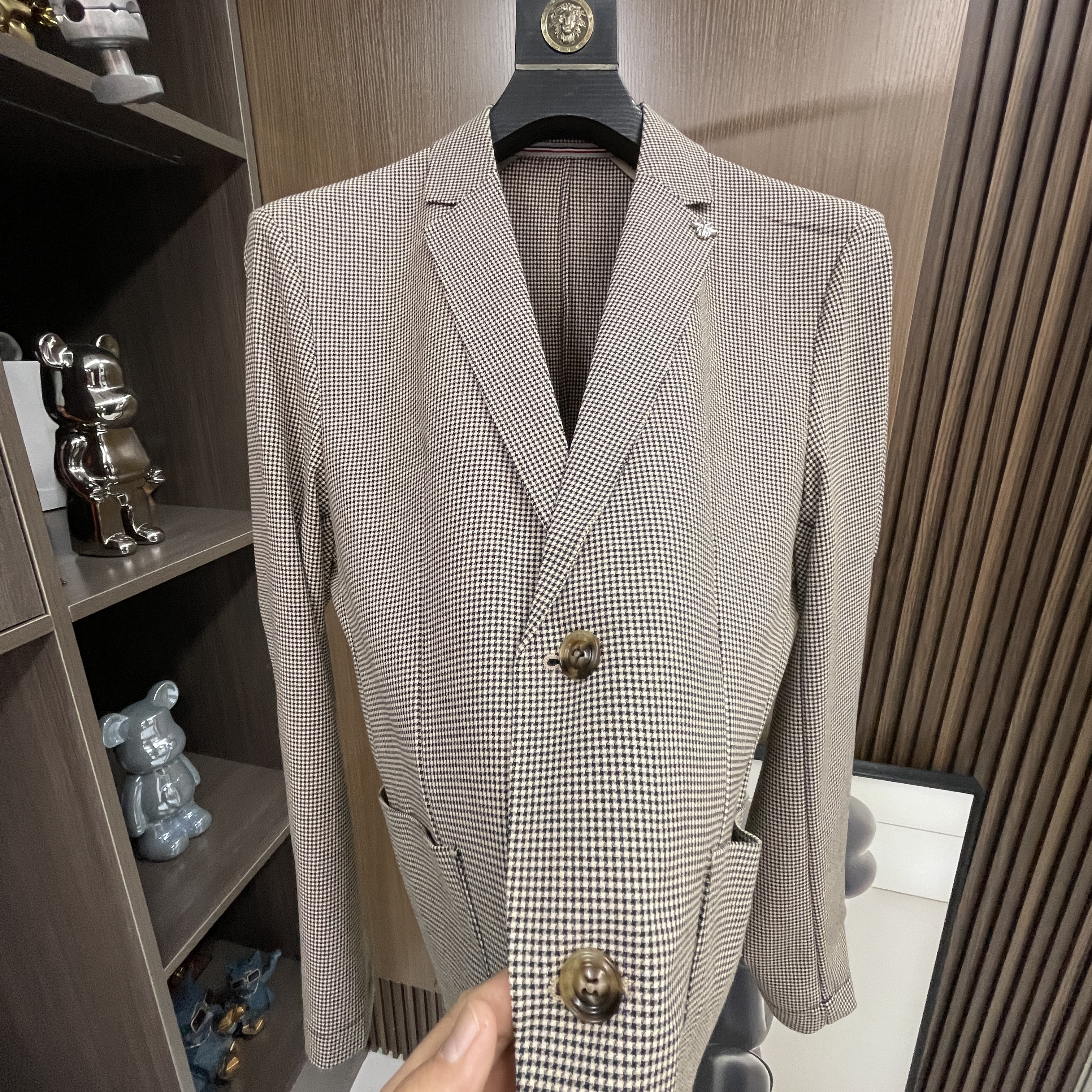 9021春夏男士西服千鸟格上装修身韩版休闲格子潮流时尚外套格纹