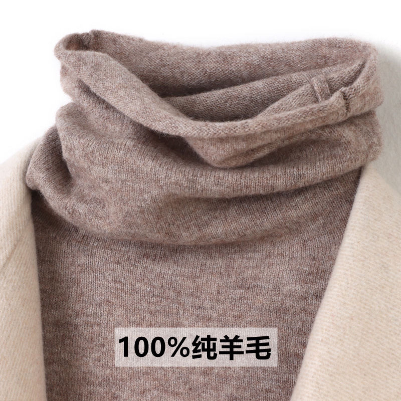 高档100%纯羊毛黑色高领毛衣堆堆领绵羊毛打底衫宽松长袖针织衫女