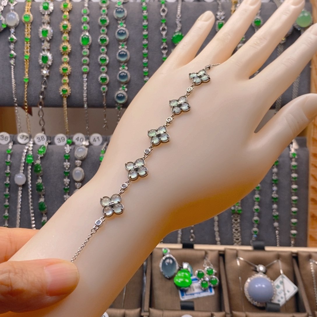 颈饰银S925镶嵌翡翠十翡翠手链