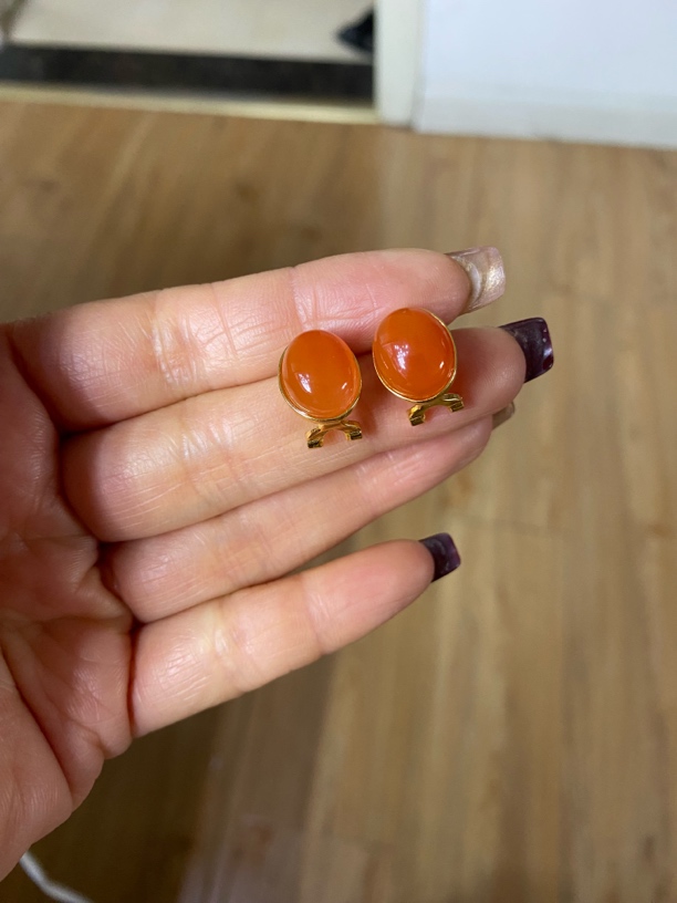 南红蛋面耳钉S925银镶嵌