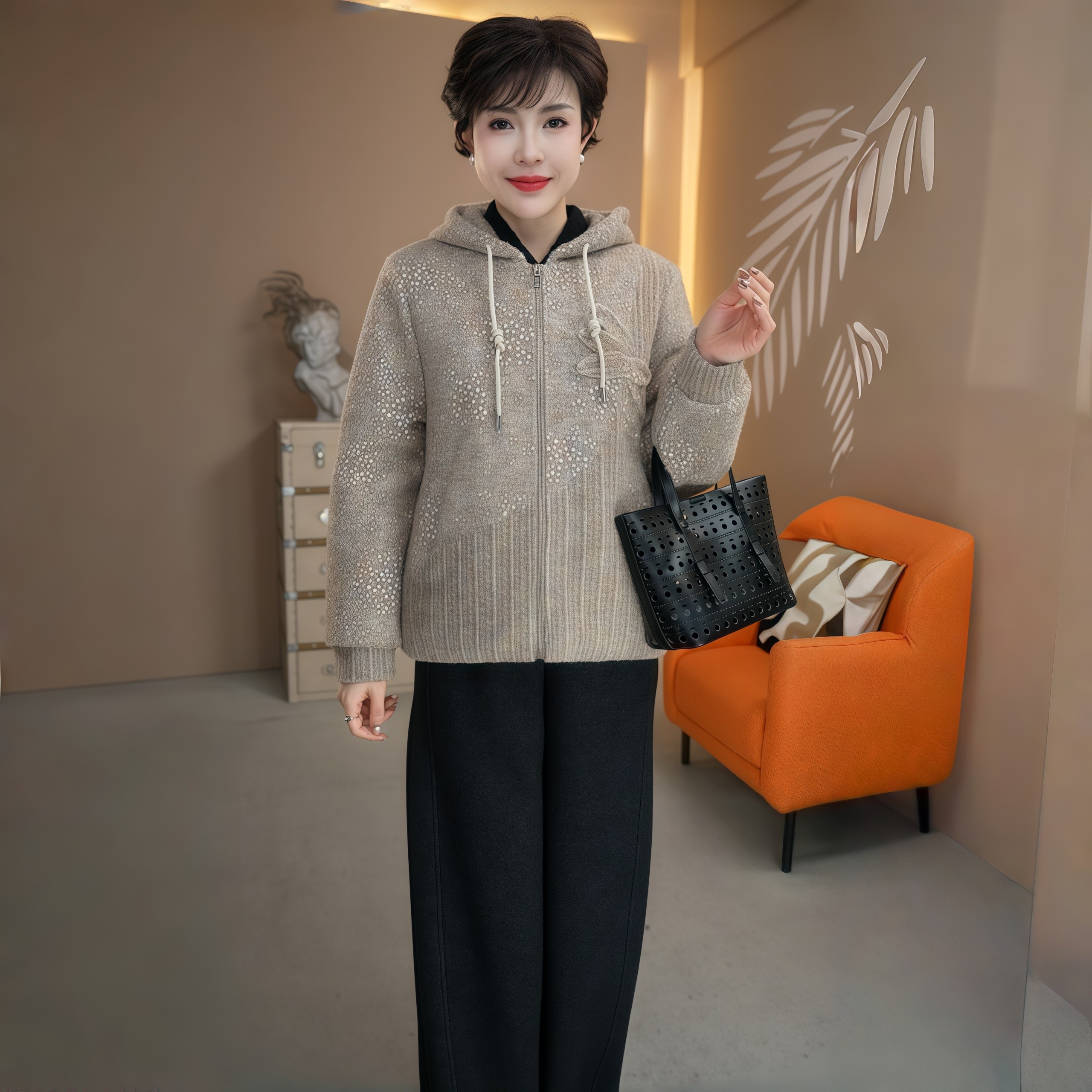 2025年[花样蝴蝶]冬季新款原创妈妈装加厚加棉柔织肌理蝴蝶提花