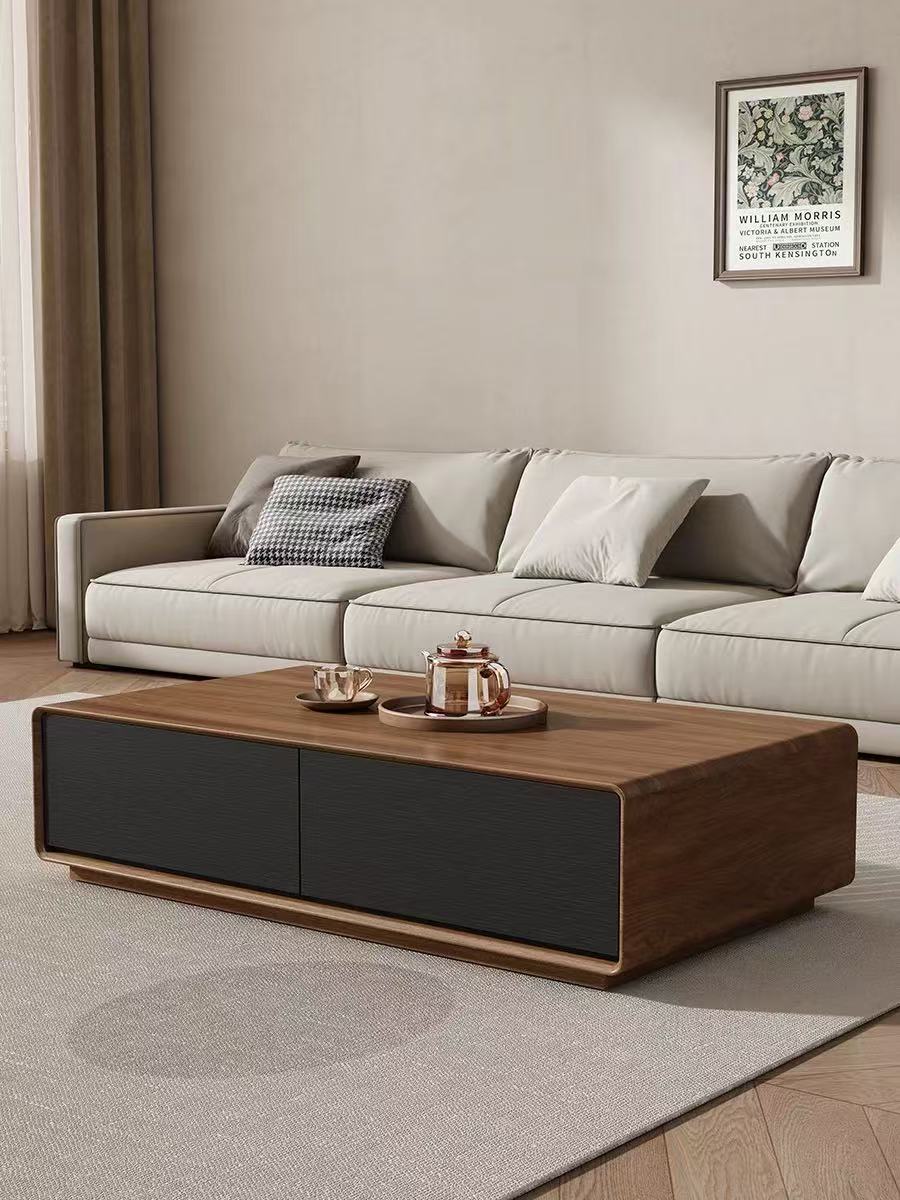 茶几电视柜落地组合实木小户型家用胡桃木色储物北欧茶几新款