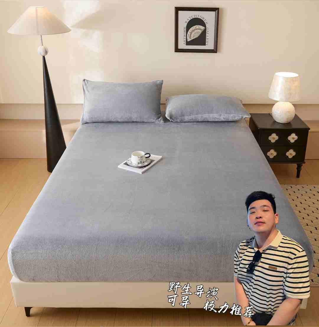 牛奶绒加厚床笠保暖水洗抗静电透气防尘床罩床笠床垫牛奶绒床笠