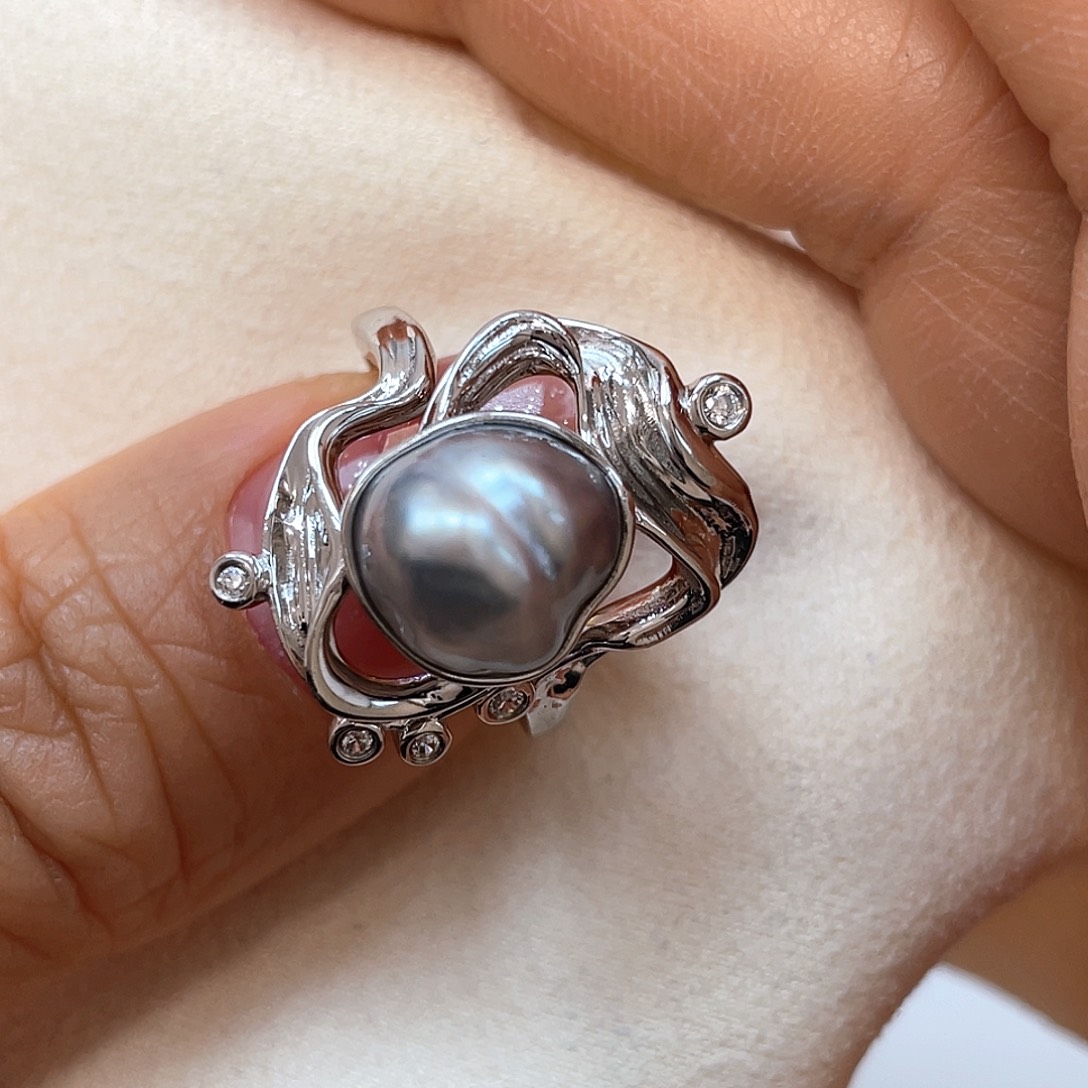 海水珍珠戒圈银S925镶嵌