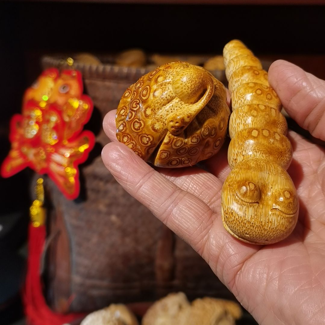 竹咩*?竹雕把件金蟾摆件配饰