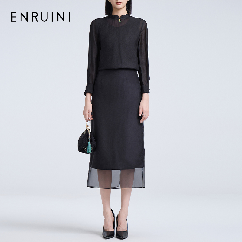 恩家款夏季休闲时尚气质休闲风简约半身裙中长裙ESQQ6B809