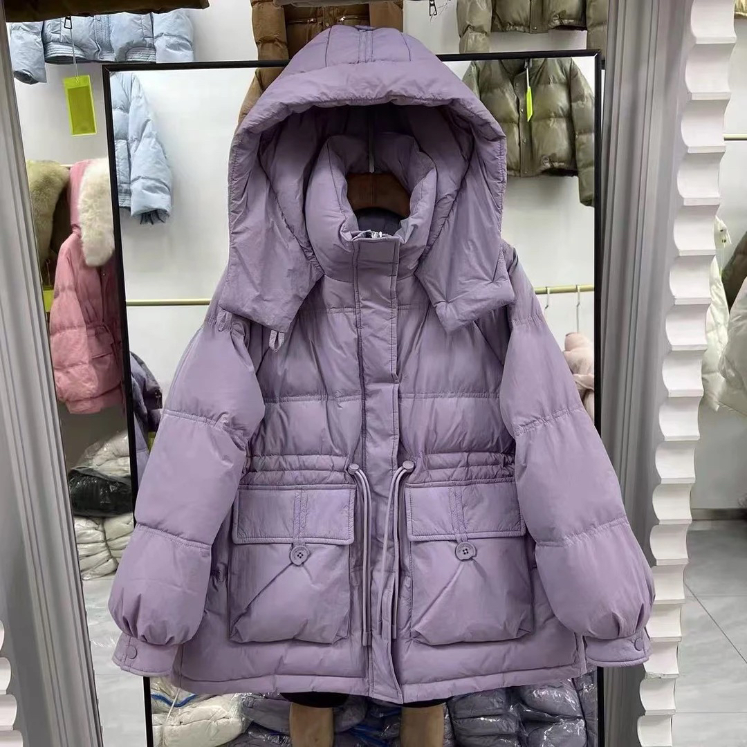 半扣新款短款女冬季连帽加厚收腰显瘦半粒扣保暖工装外套(团）