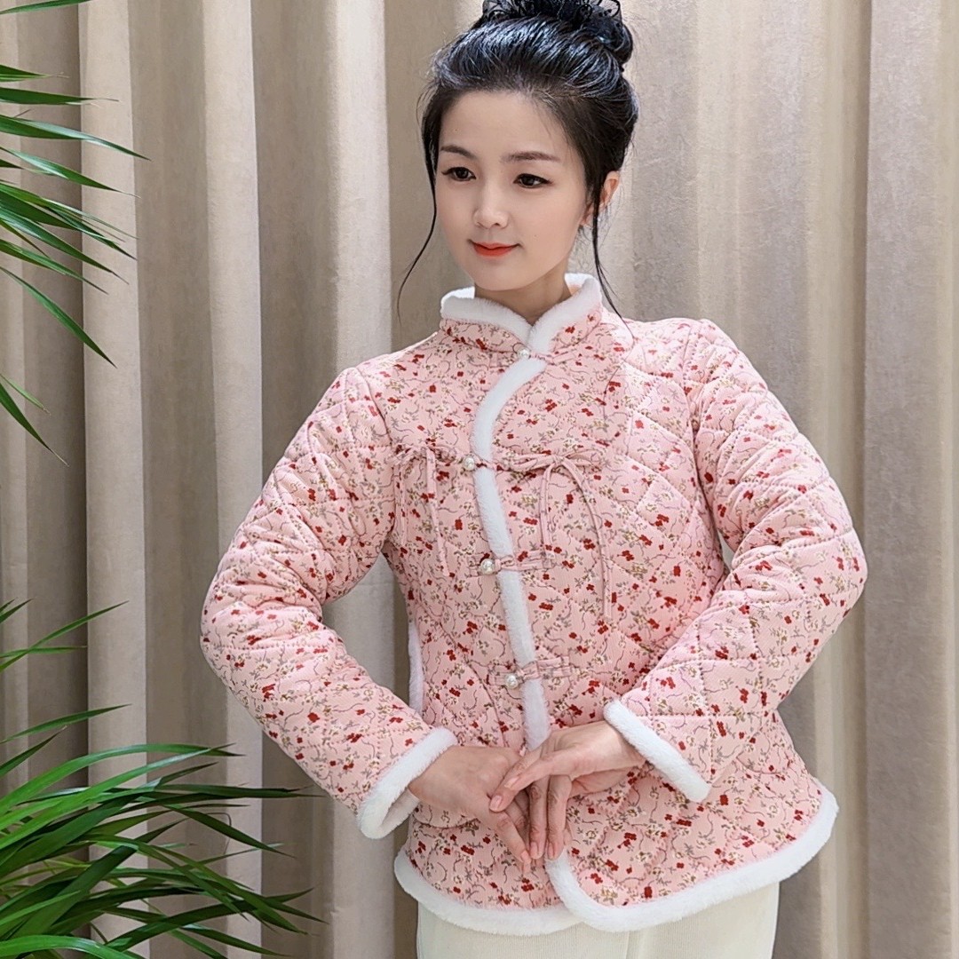 中式新款网红棉衣外套冬季国风保暖加绒棉服妈妈复古加厚碎花棉袄