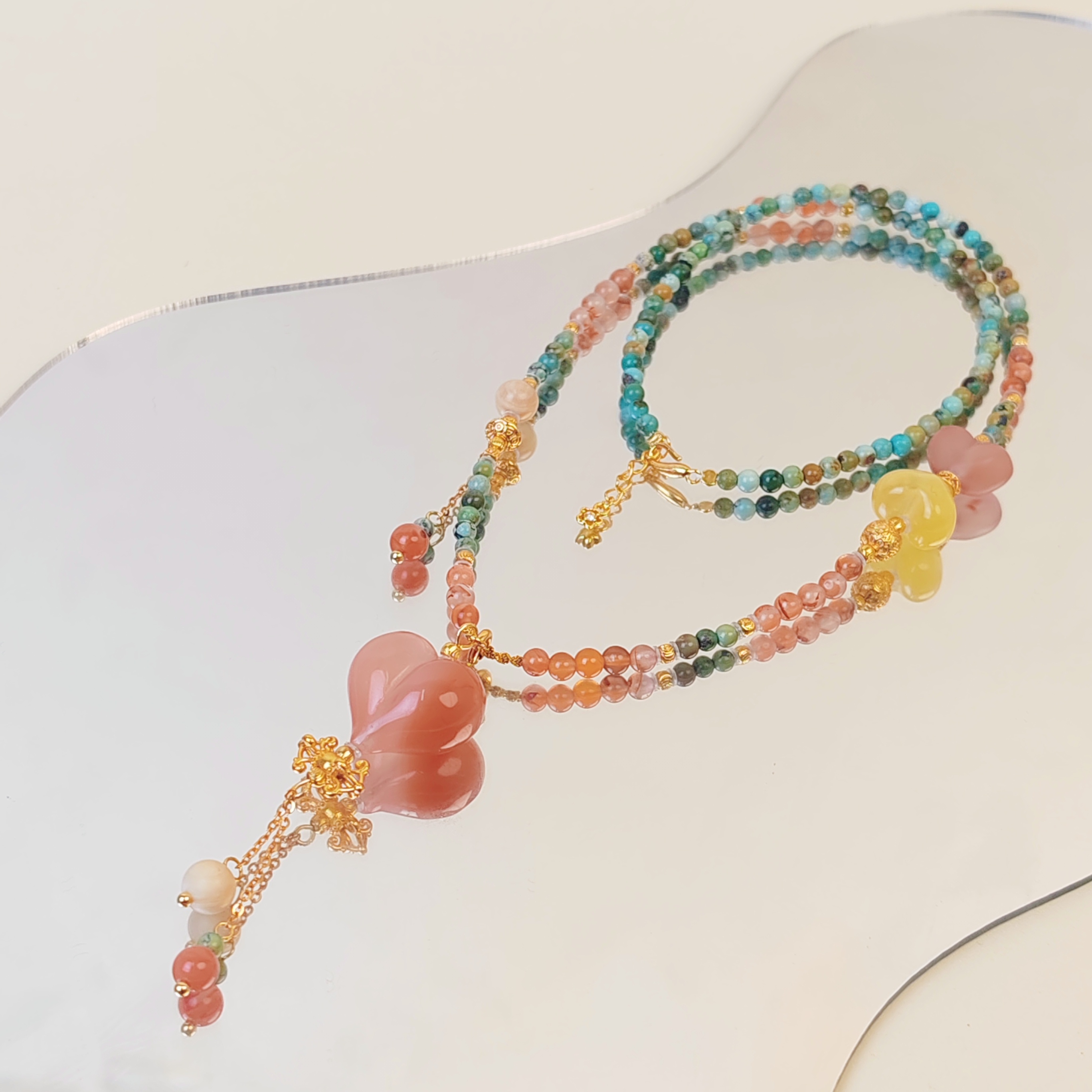 【心结】原矿松屁桃蝴蝶结项链（多样性发其一）